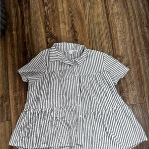 Gray and White Striped Button-Down Shirt